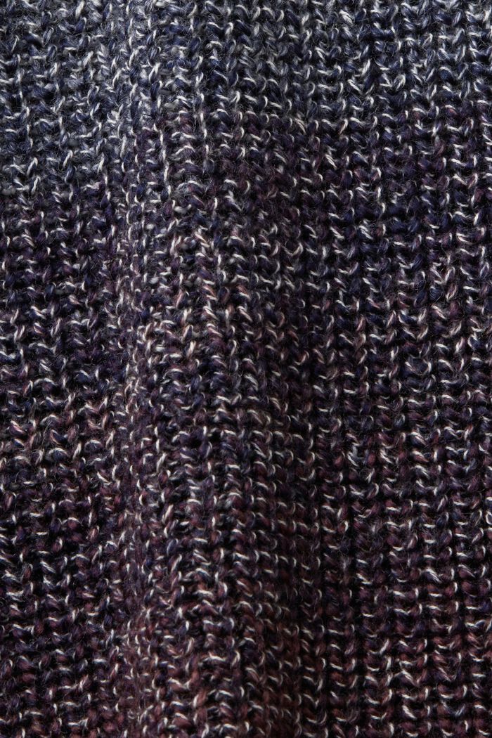 Hålstickad tröja med halvpolo och färgskiftningar, AUBERGINE, detail image number 6