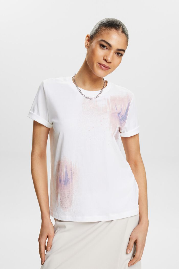 Bomulls-T-shirt med grafiskt tryck, WHITE, detail image number 0