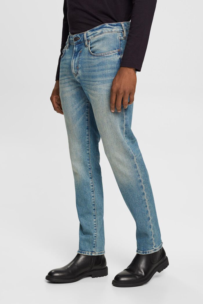 Stentvättade jeans med smal passform, ekologisk bomull, BLUE MEDIUM WASHED, detail image number 1