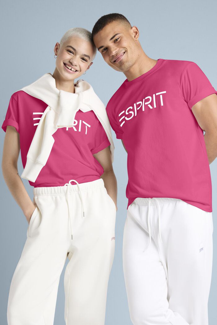 T-shirt i bomullsjersey med logo, unisexmodell, PINK FUCHSIA, detail image number 4