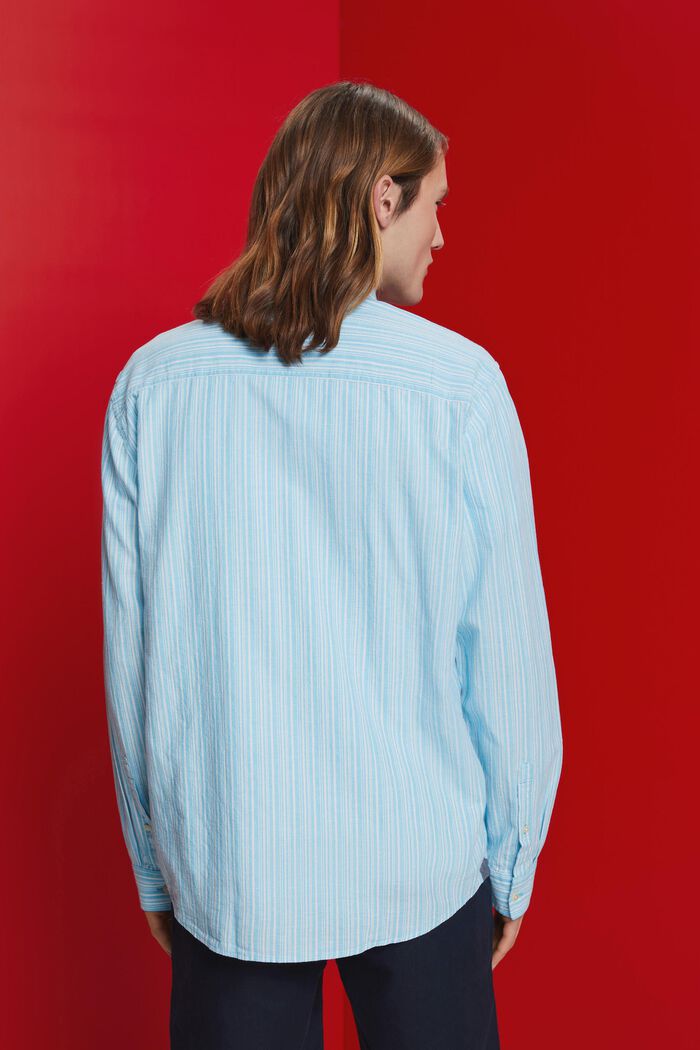Randig skjorta med linne, TURQUOISE, detail image number 3