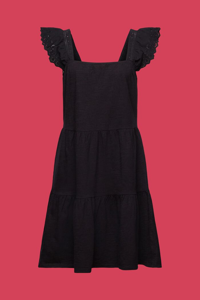 Jerseyklänning med broderad spetsärm, BLACK, detail image number 6