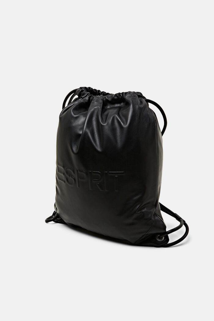 Ryggsäck i skinn med dragsko och logo, BLACK, detail image number 2