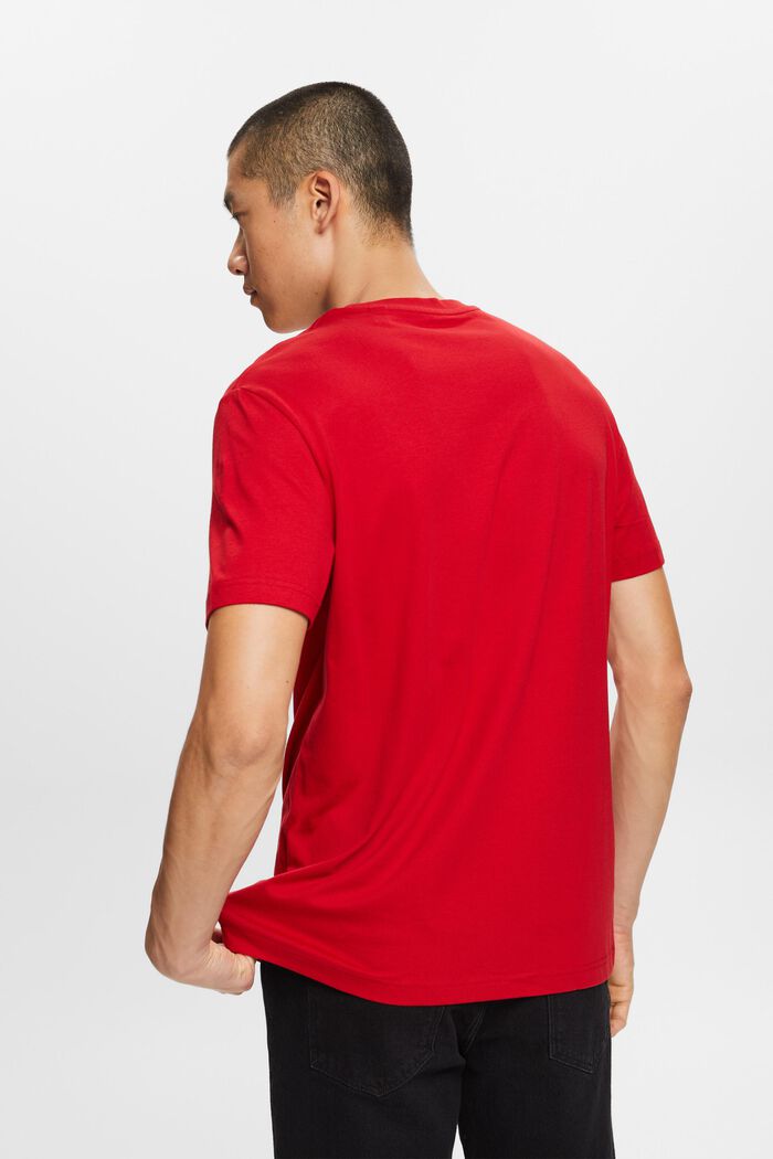 T-shirt i pimabomull-jersey med rund ringning, DARK RED, detail image number 3