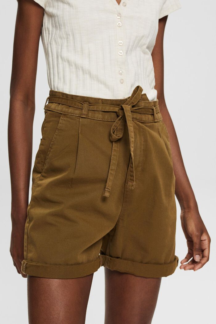 Shorts i 100% pimabomull med hög midja, KHAKI GREEN, detail image number 0