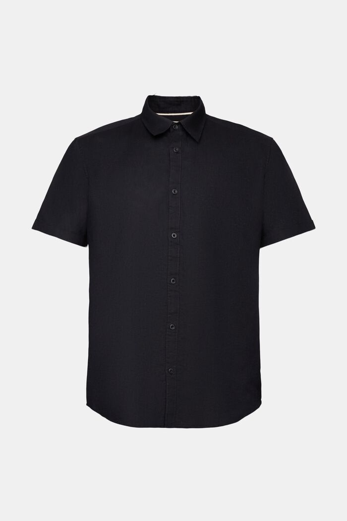 Kortärmad skjorta i mix av linne och bomull, BLACK, detail image number 5