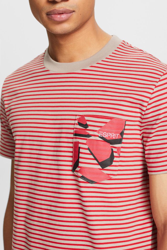 Randig T-shirt i bomullsjersey, DARK RED, detail image number 3
