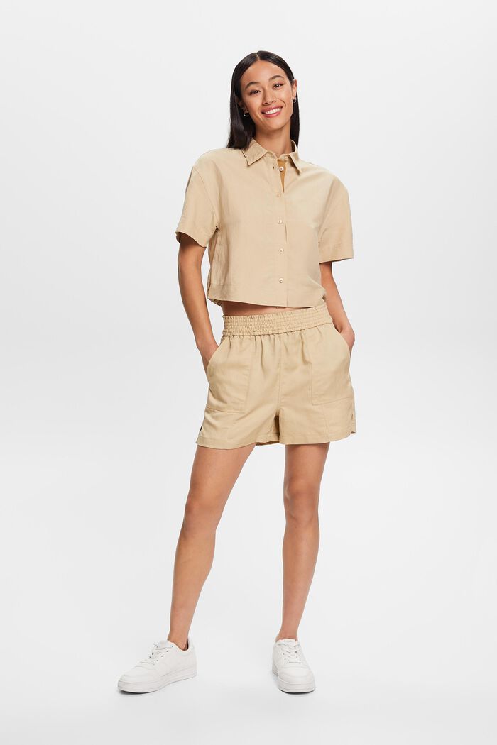 Pull-on shorts, linneblandning, SAND, detail image number 1