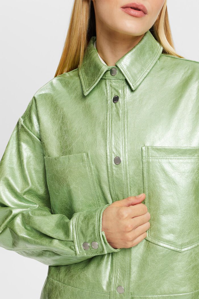 Skjorta i skinnimitation med metallicbeläggning, LIGHT AQUA GREEN, detail image number 3