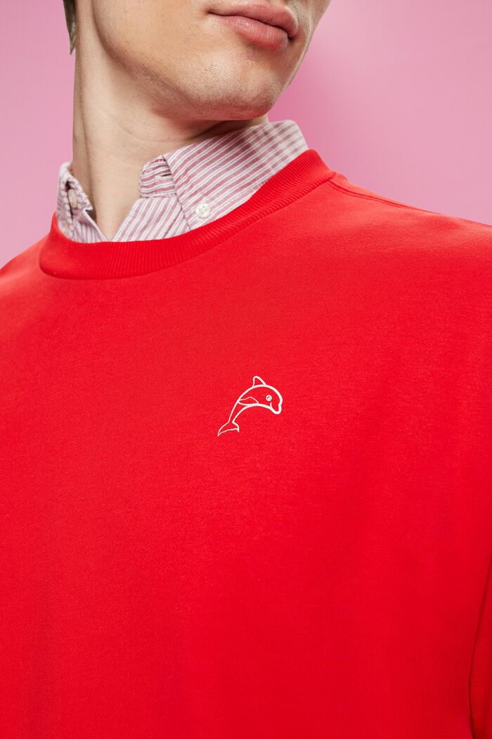 Sweatshirt med litet delfintryck, ORANGE RED, detail image number 2