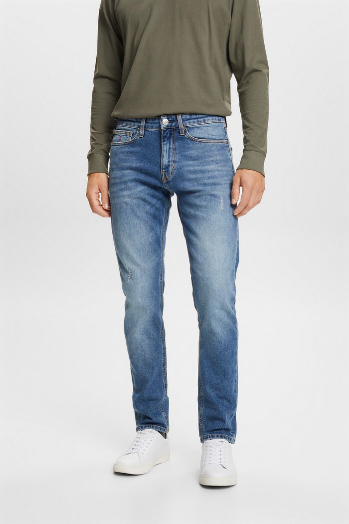 Smala jeans i premiummodell med medelhög midja, BLUE MEDIUM WASHED, detail image number 0