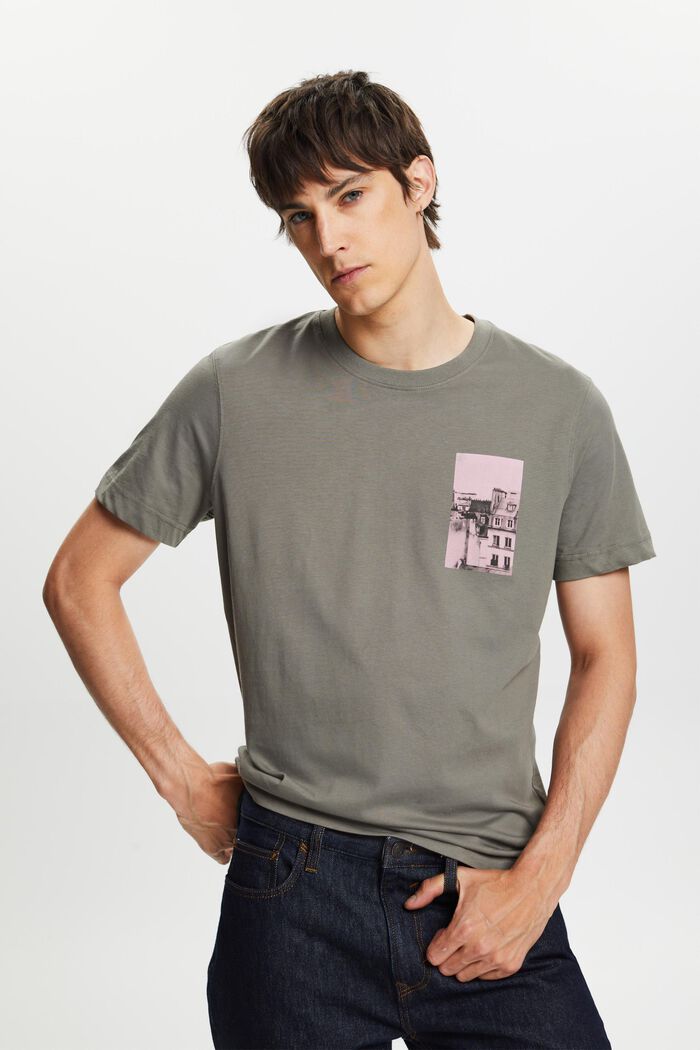 T-shirt med tryck i fram- och bakstycket, GUNMETAL, detail image number 0