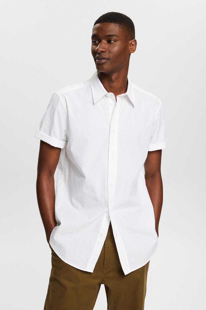 Kortärmad skjorta i bomullspoplin, WHITE, detail image number 0