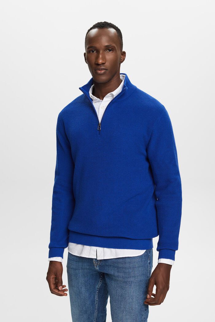 Half Zip-tröja av bomull, BRIGHT BLUE, detail image number 0