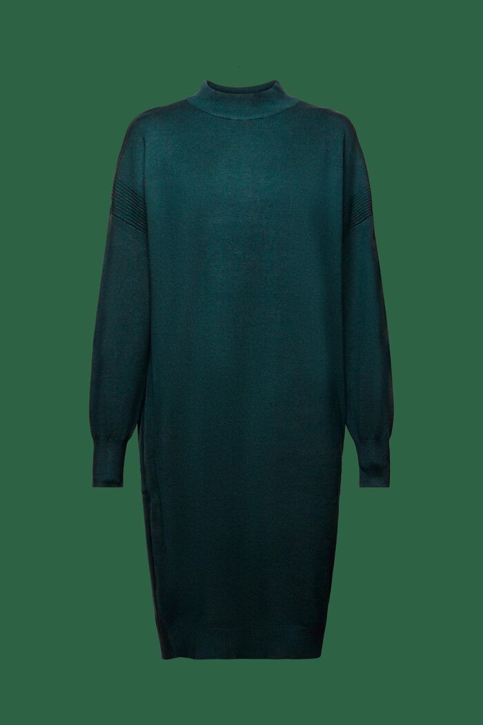 Stickad klänning med halvpolokrage, EMERALD GREEN, detail image number 6