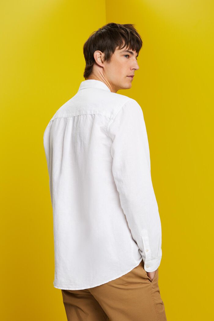 Button down-skjorta i blandad bomull och linne, WHITE, detail image number 3