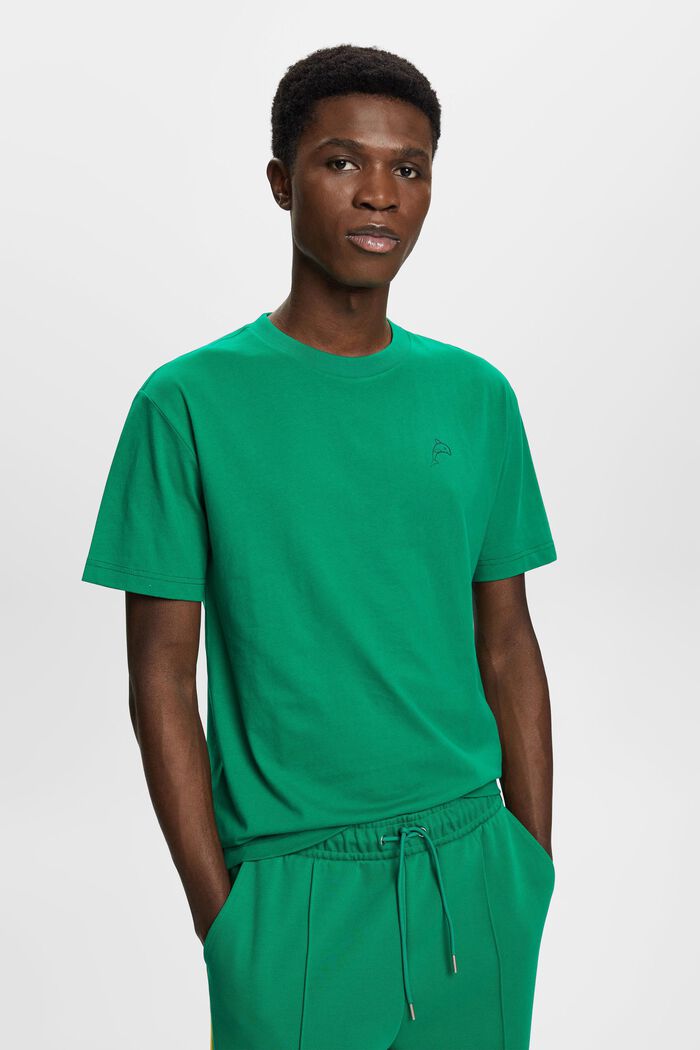 T-shirt i bomull med delfintryck, GREEN, detail image number 0