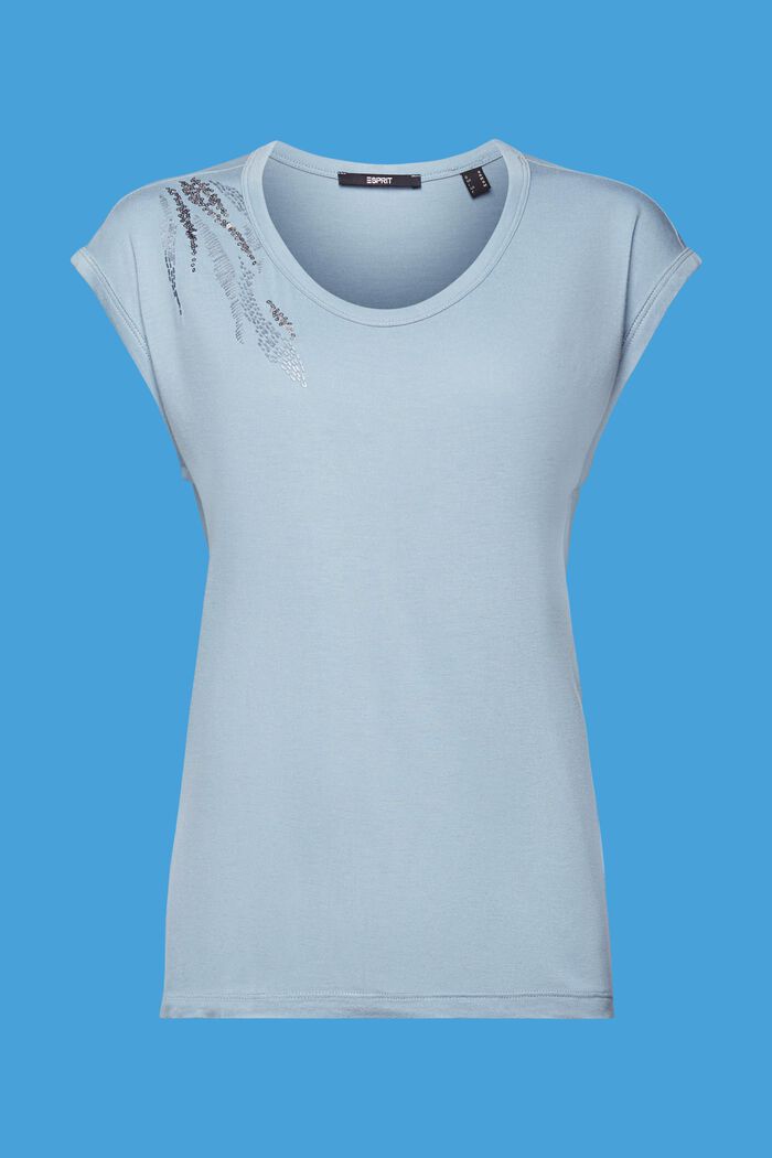 T-shirt med paljettdetaljer, LENZING™ ECOVERO™, LIGHT BLUE LAVENDER, detail image number 5