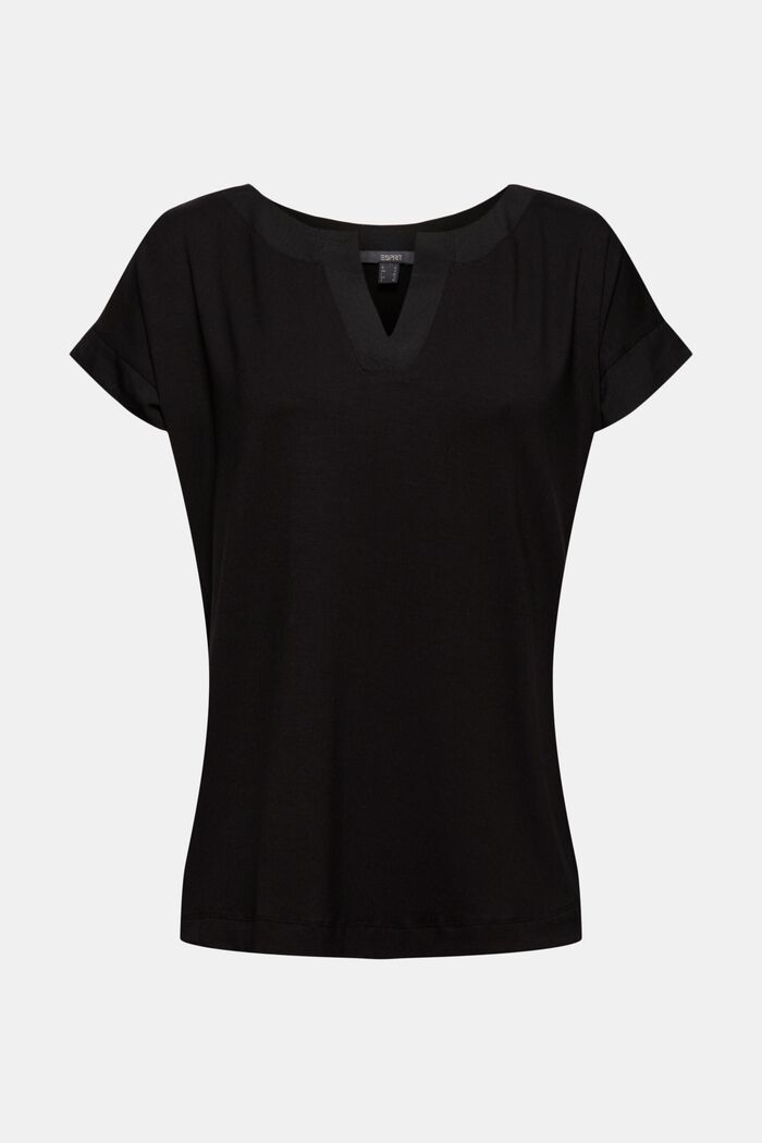 T-shirt med lyocell och chiffongdetaljer, BLACK, detail image number 0