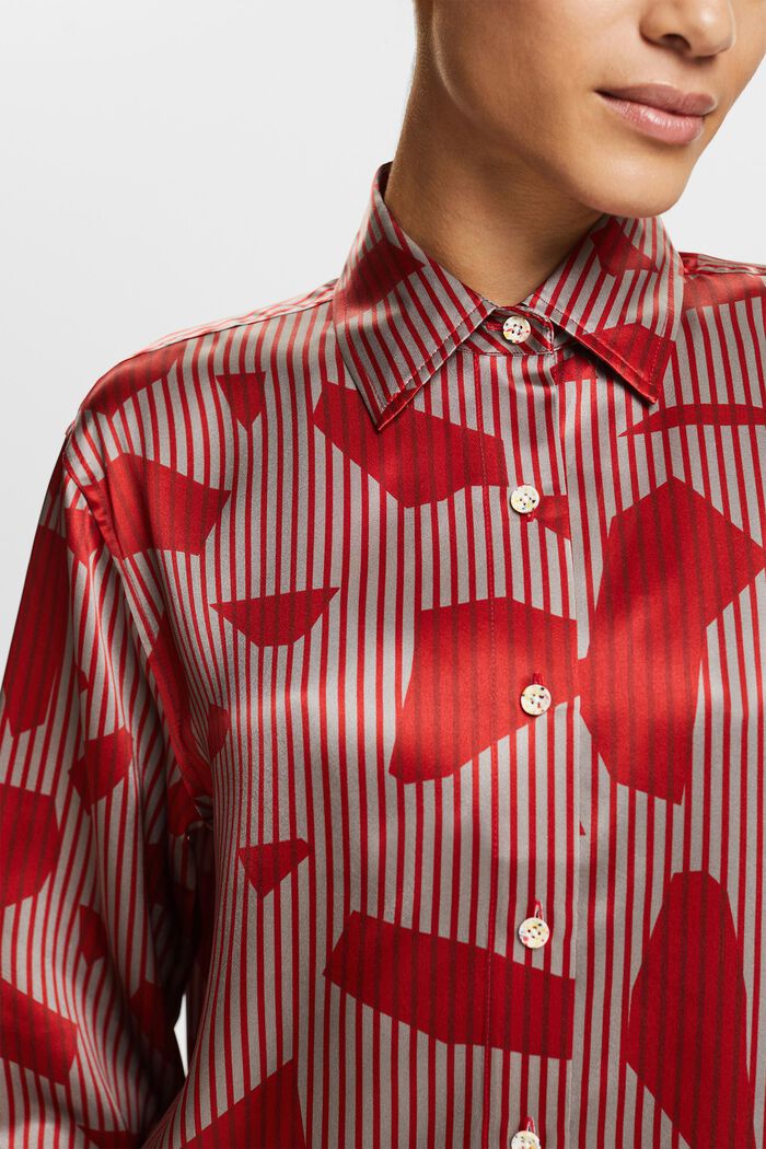 Mönstrad sidenskjorta med helknäppning, DARK RED, detail image number 2