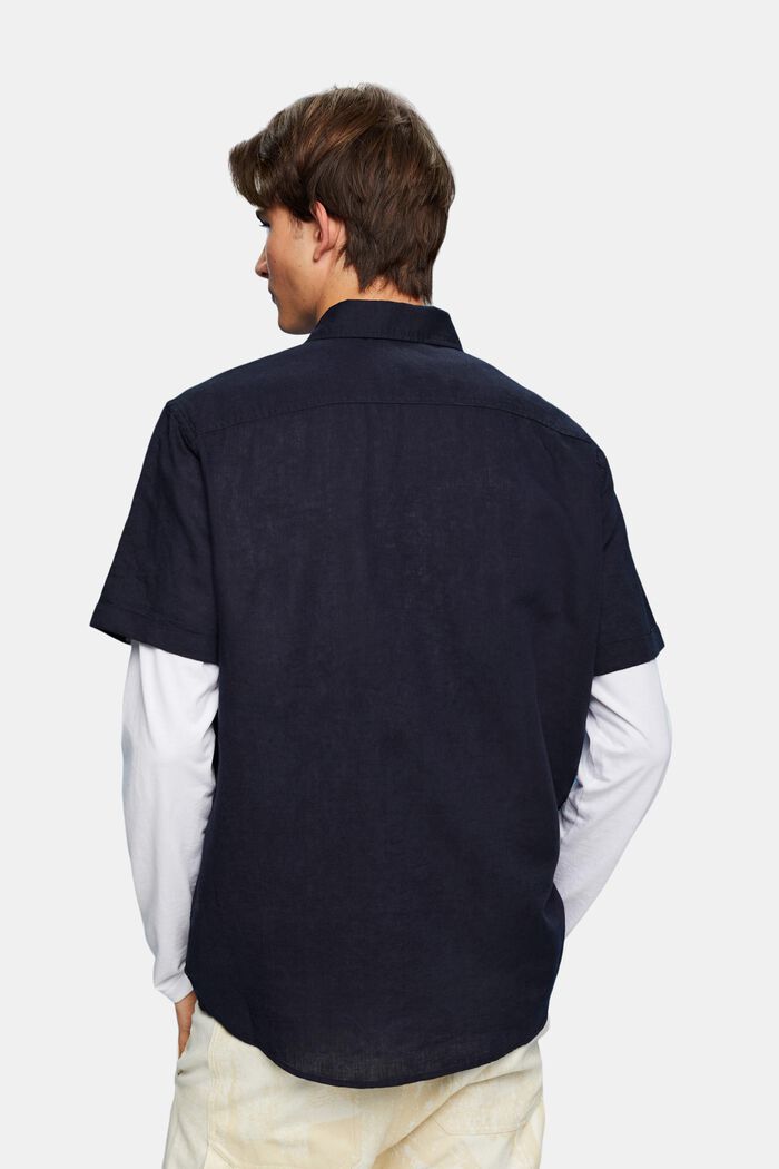 Kortärmad skjorta i mix av linne och bomull, NAVY, detail image number 4