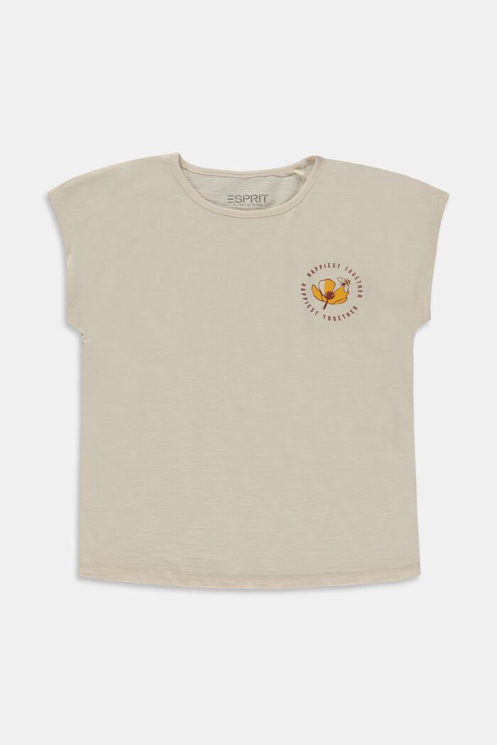 T-shirt med slub-struktur och tryck på bröstet, LIGHT BEIGE, detail image number 0