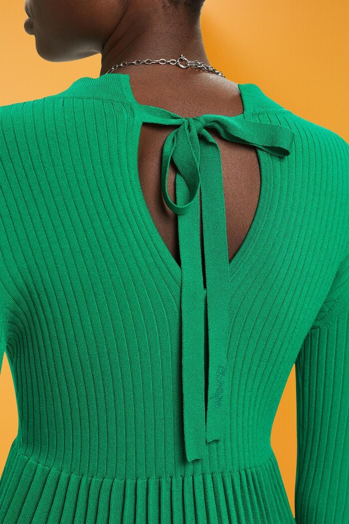 Veckad långärmad miniklänning & rund halsringning, EMERALD GREEN, detail image number 1