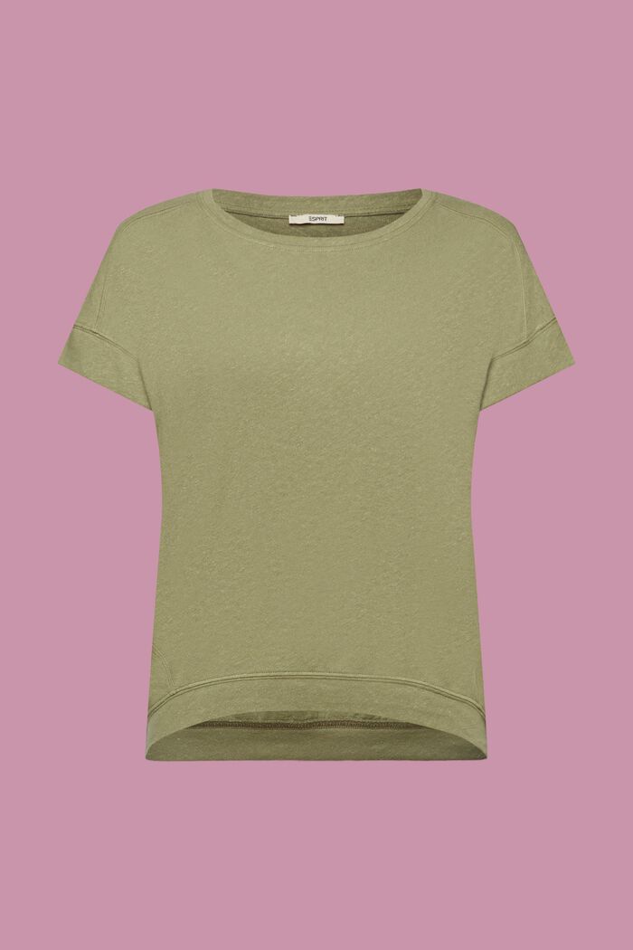 T-shirt i blandning av bomull och linne, LIGHT KHAKI, detail image number 6