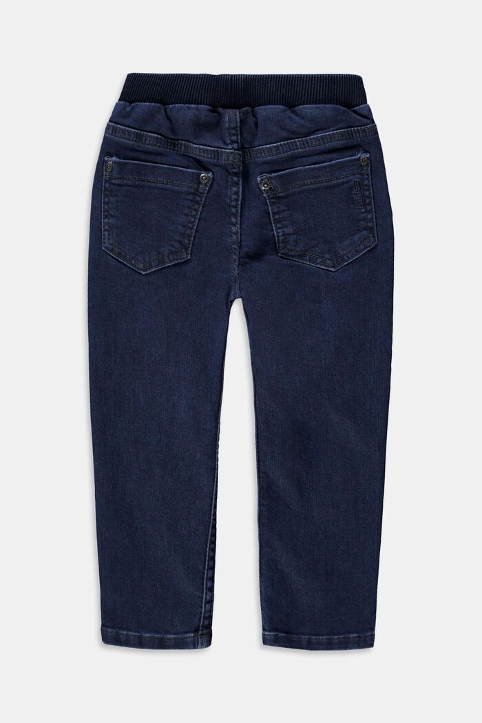 Jeans med ribbad linning av bomull, BLUE DARK WASHED, detail image number 1