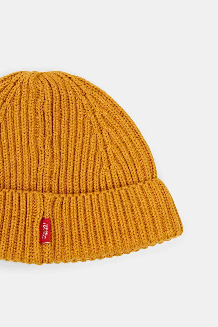Ribbstickad beanie, 100% bomull, AMBER YELLOW, detail image number 1
