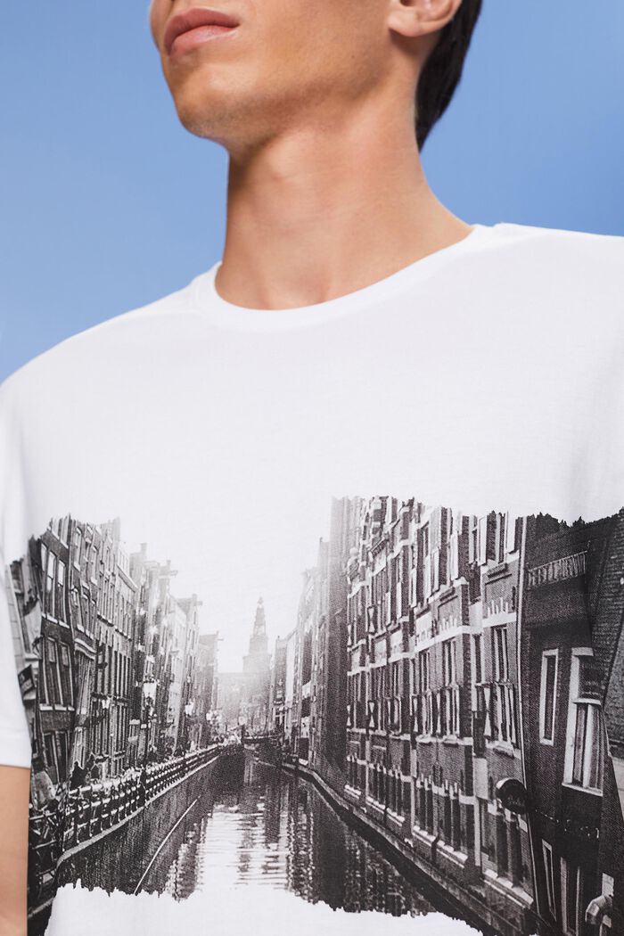 T-shirt med rund ringning och tryck, 100 % bomull, WHITE, detail image number 2