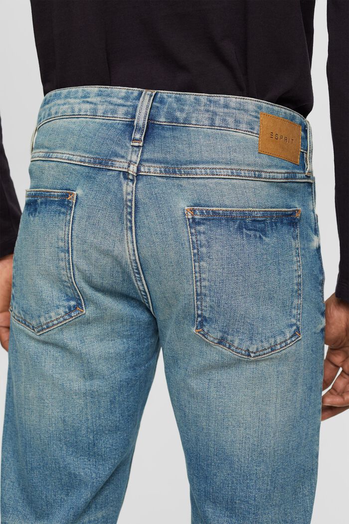 Stentvättade jeans med smal passform, ekologisk bomull, BLUE MEDIUM WASHED, detail image number 4