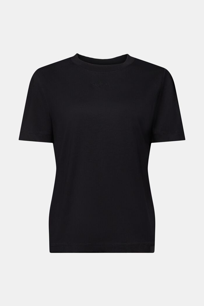 T-shirt i pimabomull med broderad logo, BLACK, detail image number 6