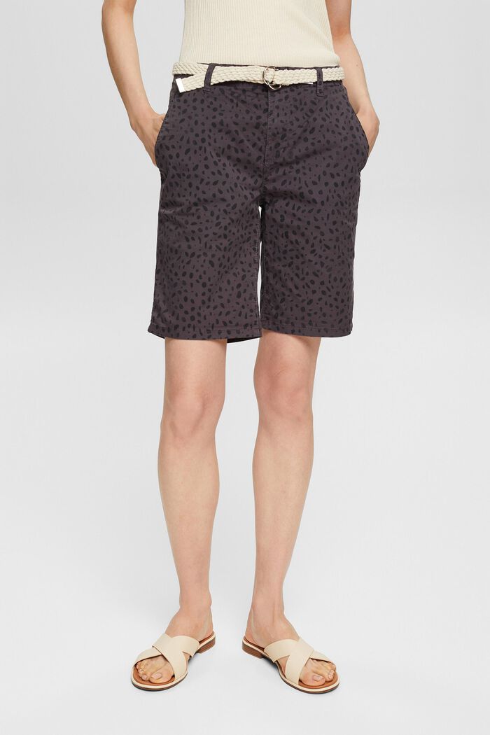 Mönstrade shorts med skärp, BLACK, detail image number 1