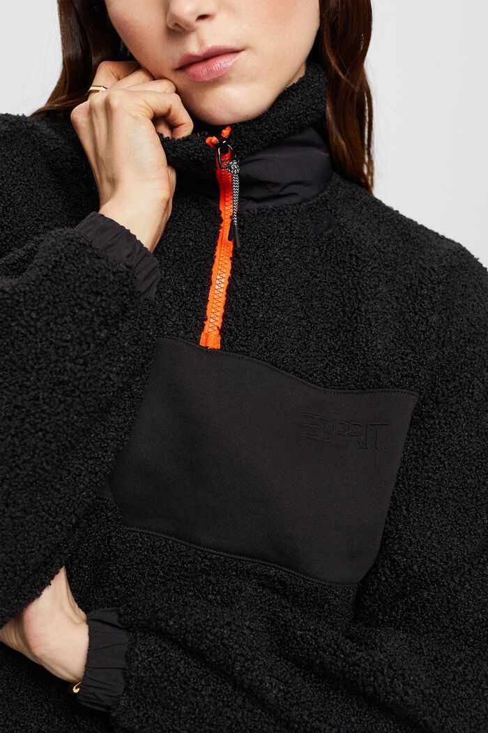 Sweatshirt med mixade material och dragkedja, BLACK, detail image number 2