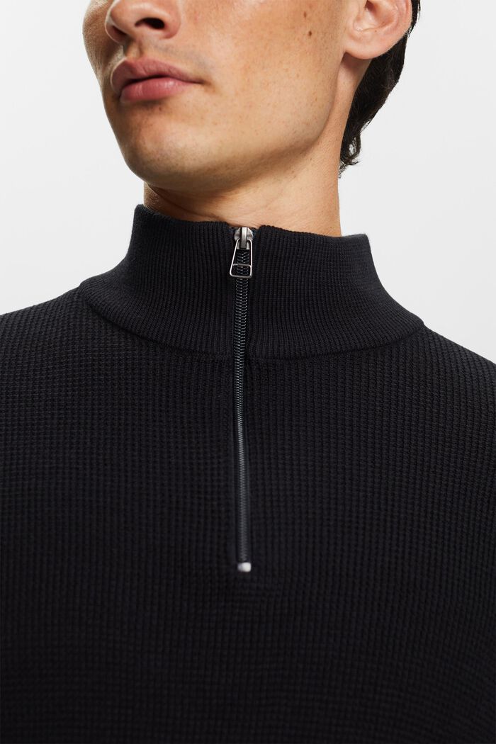 Half Zip-tröja av bomull, BLACK, detail image number 2