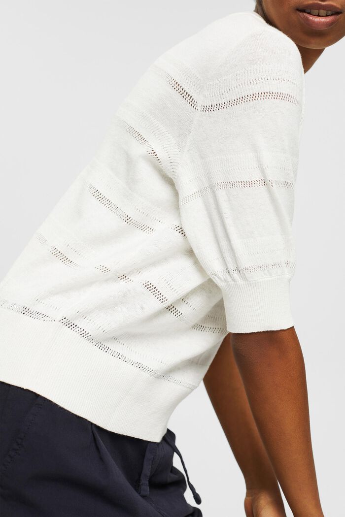 Med linneandel: T-shirt med hålstickat mönster, OFF WHITE, detail image number 2