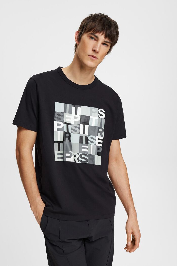 T-shirt med logotryck, ekobomull, BLACK, detail image number 0