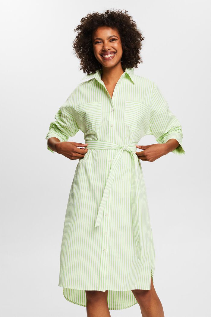 Randig skjortklänning i poplin, GREEN, detail image number 2