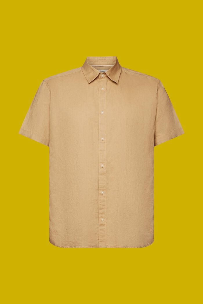 Kortärmad skjorta i mix av linne och bomull, BEIGE, detail image number 6