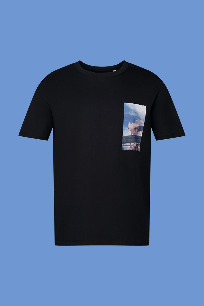 T-shirt med tryck på bröstet, 100% bomull, BLACK, detail image number 5