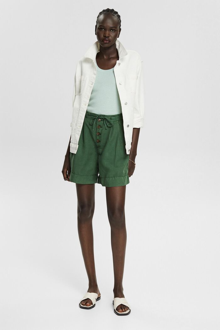 Med linne: shorts med knappgylf, DARK GREEN, detail image number 0