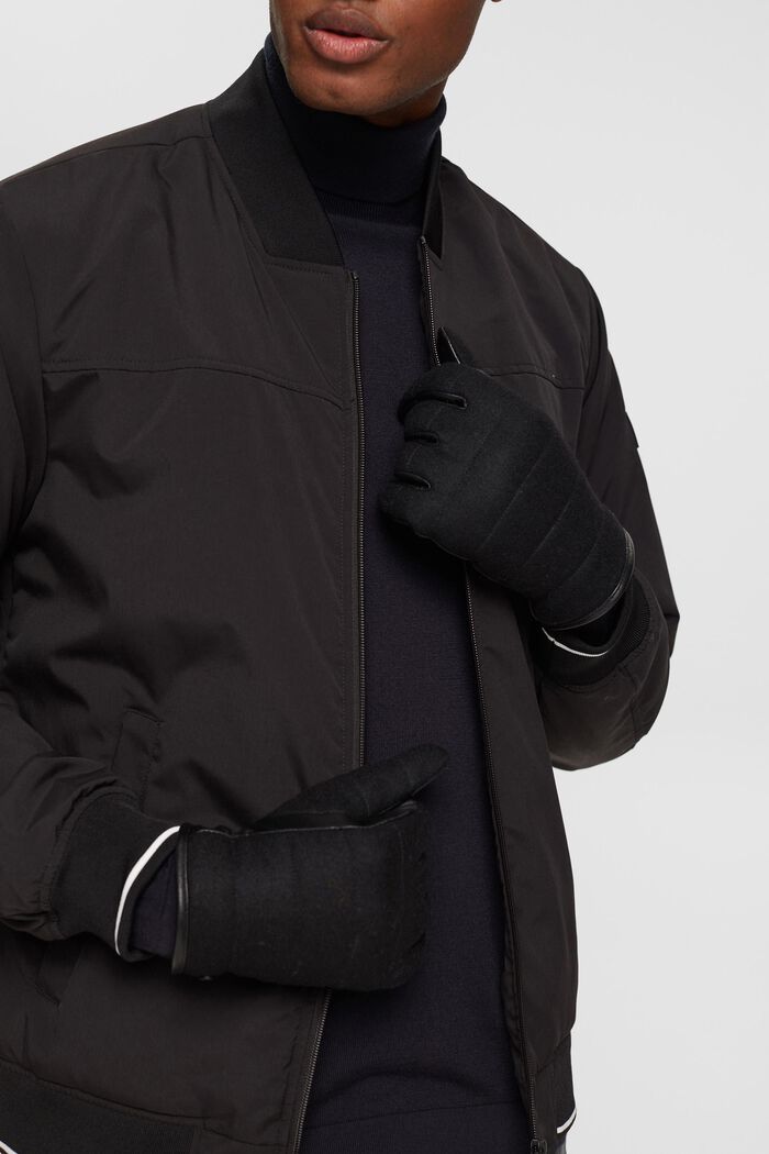 Handskar i blandning av skinn och ull, BLACK, detail image number 2
