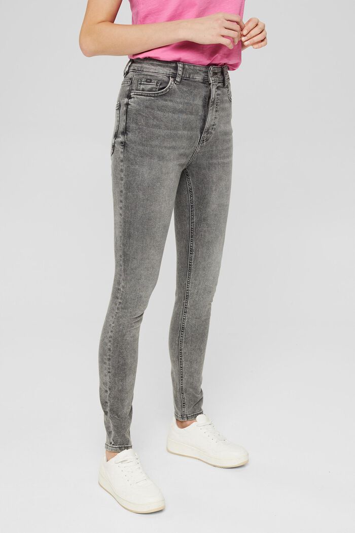 Stretchjeans med urtvättad look, GREY MEDIUM WASHED, overview