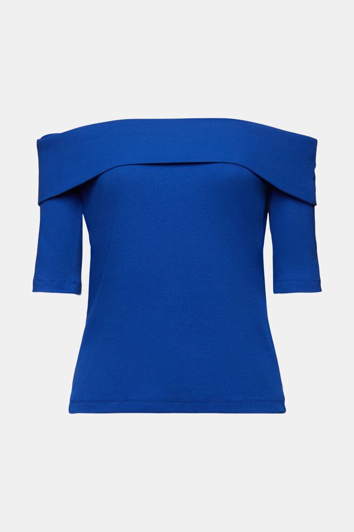 Ribbad off shoulder-T-shirt, BRIGHT BLUE, detail image number 5