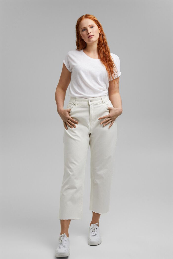 Kortare jeans med hög midja, ekobomull, OFF WHITE, detail image number 1