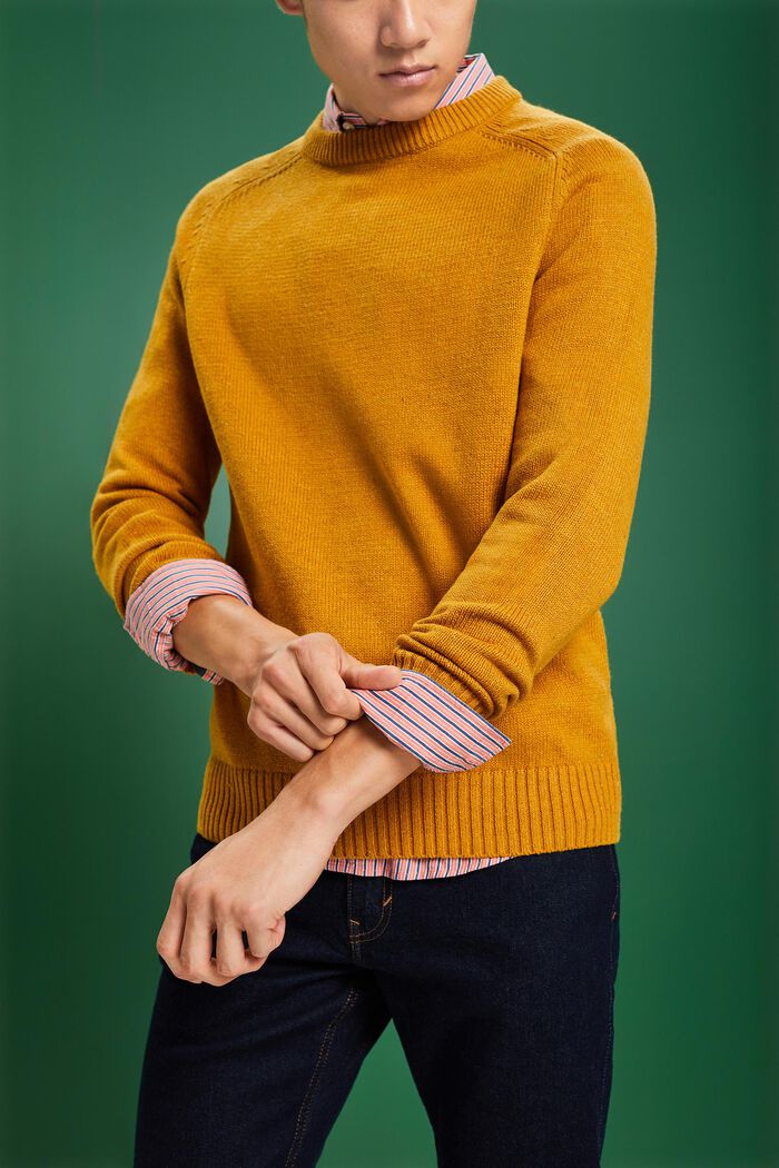 Rundringad tröja med tweedeffekt, AMBER YELLOW, detail image number 2