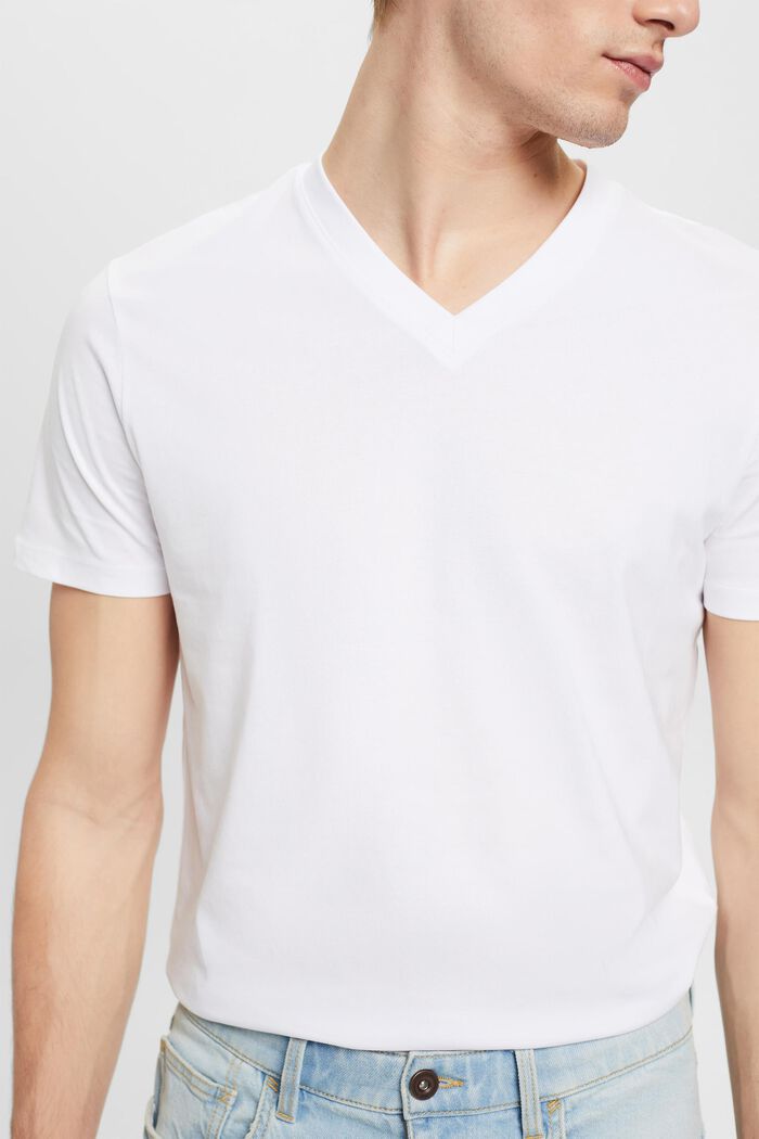 V-ringad T-shirt i bomull med smal passform, WHITE, detail image number 2