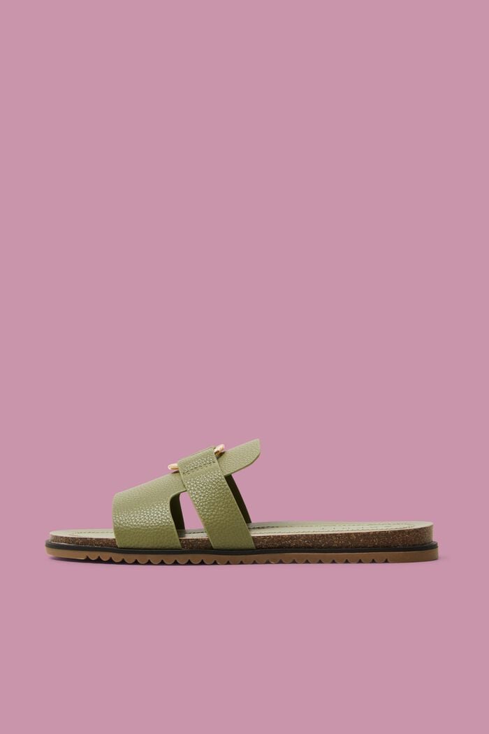 Slip in-sandaler i skinnimitation med ringdetalj, KHAKI GREEN, detail image number 0