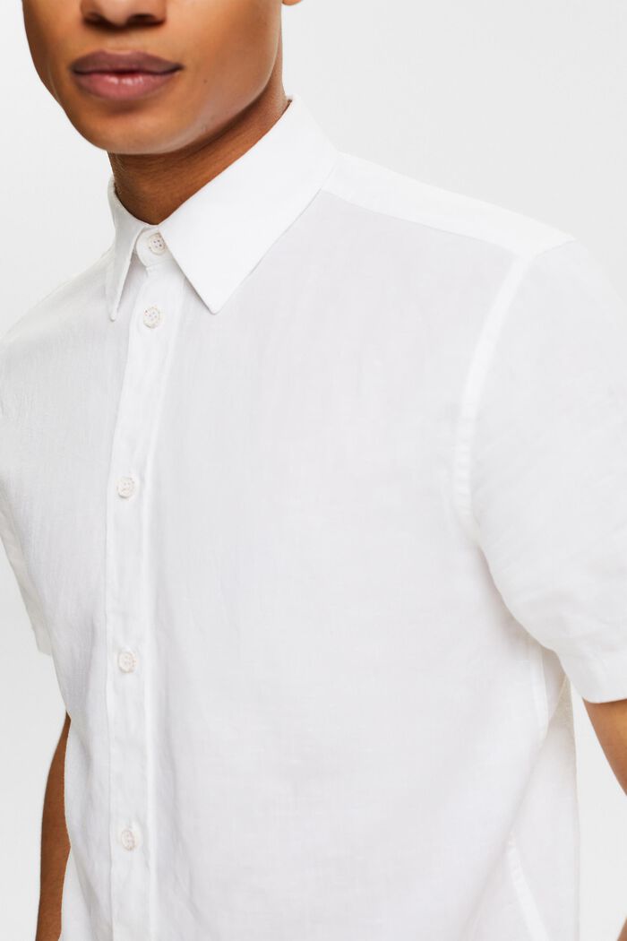 Kortärmad skjorta av linne-bomullsmix, WHITE, detail image number 3